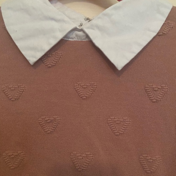 Cable and Gauge mauve pink heart sweater 3/4 sleeves . Collared. Size M - Picture 2 of 6